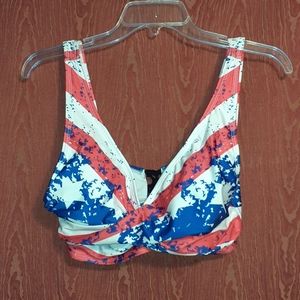USA FLAG 2 PIECE SWIMSUIT RED WHITE BLUE STARS WOMEN'S SIZE L NWOT